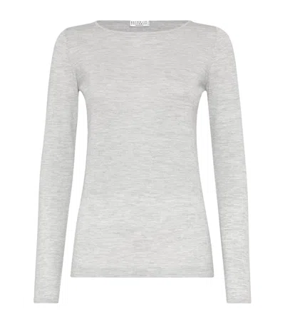 Brunello Cucinelli Cashmere-silk-blend Sweater In Gray