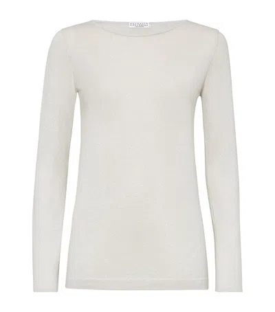 Brunello Cucinelli Cashmere-silk-blend Sweater In White