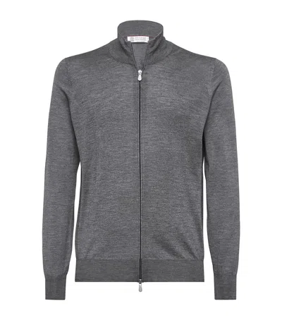 Brunello Cucinelli Cashmere-silk Cardigan In Gray