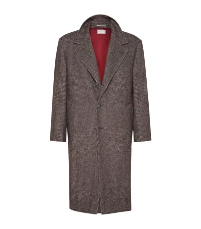 Brunello Cucinelli Cashmere-silk Chevron Overcoat In Brown