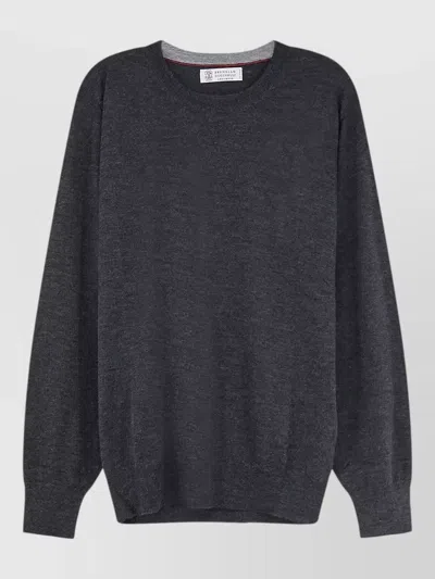 Brunello Cucinelli Cashmere Silk Crew Neck Long Sleeve Jumper In Grey