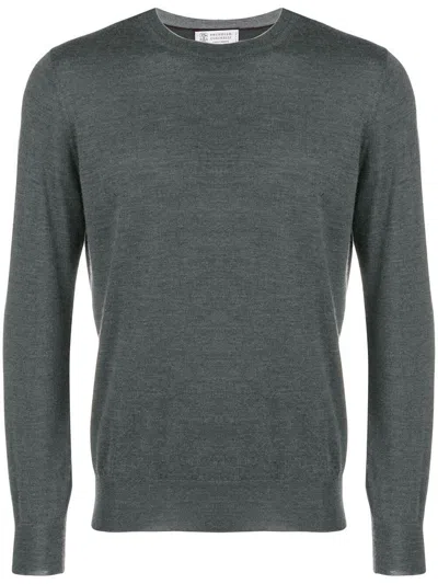 Brunello Cucinelli Cashmere Silk Crew Neck Sweater Clothing In Grey