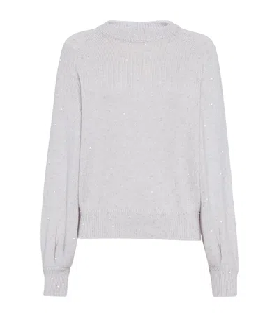 Brunello Cucinelli Cashmere-silk Diamond Yarn Sweater In White