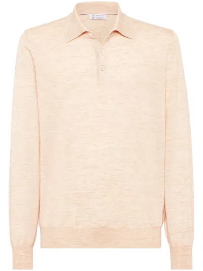 Brunello Cucinelli Lightweight Knitted Polo Shirt In Apricot