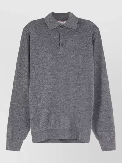 Brunello Cucinelli Cashmere Silk Long Sleeve Polo Knit In Gray