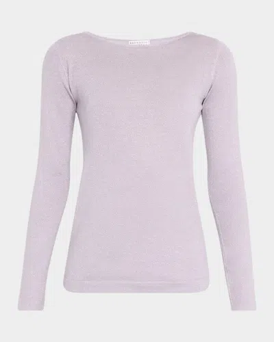 Brunello Cucinelli Cashmere Silk Lurex Boat Neck Crew In C9101 Purple Ash