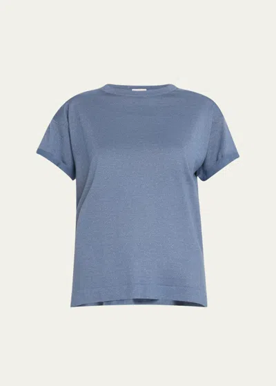 Brunello Cucinelli Cashmere Silk Lurex T-shirt In C9648 Blue