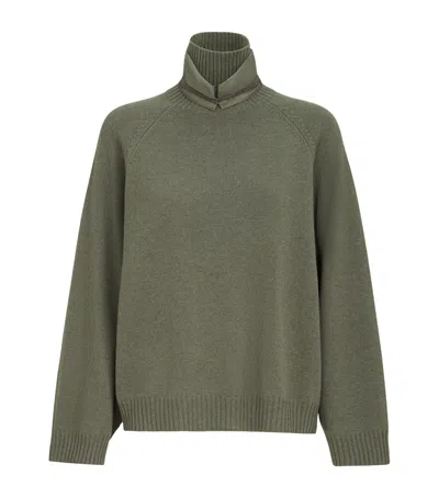 Brunello Cucinelli Cashmere Silk Organza Collar Rollneck Sweater In Green