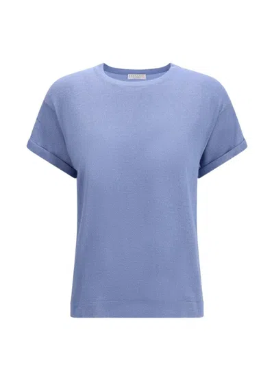Brunello Cucinelli Cashmere Silk Polyamide Antiqued T-shirt In Blue