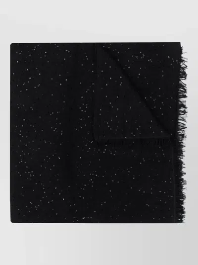 Brunello Cucinelli Cashmere Silk Scarf Fringe Rectangular Sequins In Metallic