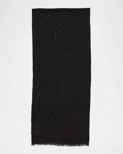Brunello Cucinelli Cashmere Silk Scarf With Paillette Details In Black Stone