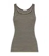 Brunello Cucinelli Ribbed Texture Crewneck Scoop Neck Striped Top In Beige