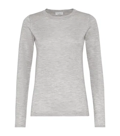 Brunello Cucinelli Cashmere-silk Sweater In Gray