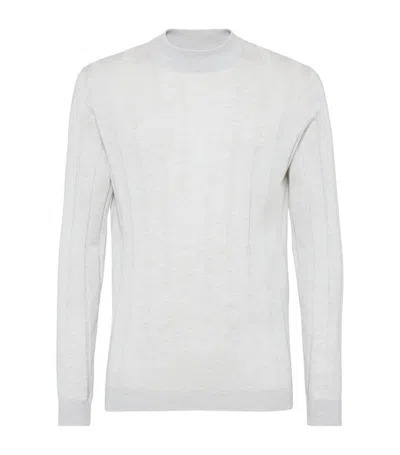 Brunello Cucinelli Grey Cashmere And Silk Sweater In Light Grey