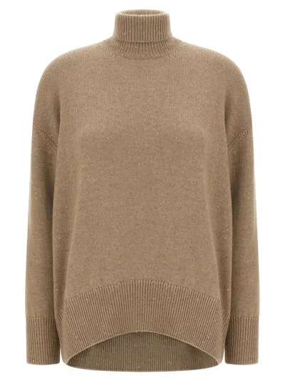 Brunello Cucinelli Cashmere-silk Sweater With All-over Sequin Appliqué In Neutral