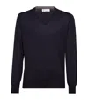 Brunello Cucinelli Men Cashmere Silk Crew Neck Sweater In Blue