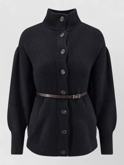 Brunello Cucinelli Cashmere Silk Wool Cardigan High Neck In Black