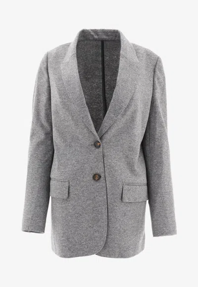 Brunello Cucinelli Cashmere Single-breasted Blazer In Gray