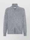 Brunello Cucinelli Cashmere Stand-up Collar Cardigan With Textured Knit In Gray