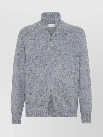 BRUNELLO CUCINELLI CASHMERE STAND-UP COLLAR CARDIGAN WITH TEXTURED KNIT