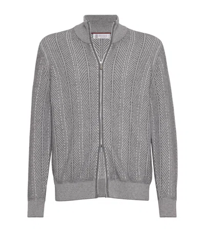 Brunello Cucinelli Cashmere Stitched-detail Cardigan In Gray