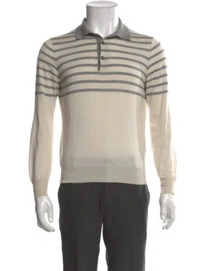 Pre-owned Brunello Cucinelli Cashmere Striped Polo Sweater In Neutral