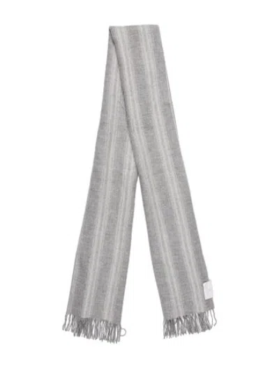 Pre-owned Brunello Cucinelli Cashmere Striped Scarf W/ Tags In Grey