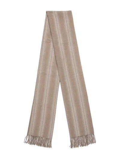 Pre-owned Brunello Cucinelli Cashmere Striped Scarf W/ Tags In Neutrals