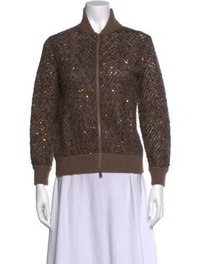 Pre-owned Brunello Cucinelli Cashmere Striped Sweater In Brown