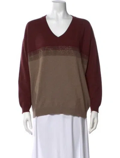 Pre-owned Brunello Cucinelli Cashmere Striped Sweater In Burgundy