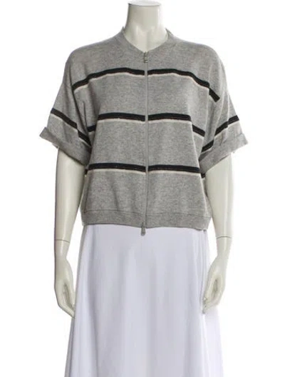 Pre-owned Brunello Cucinelli Cashmere Striped Sweater In Gray