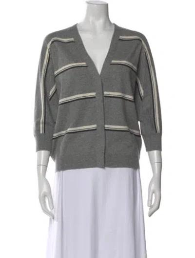 Pre-owned Brunello Cucinelli Cashmere Striped Sweater In Gray