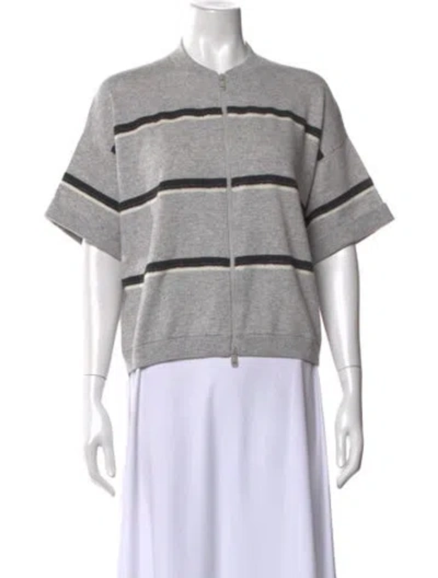 Pre-owned Brunello Cucinelli Cashmere Striped Sweater In Gray