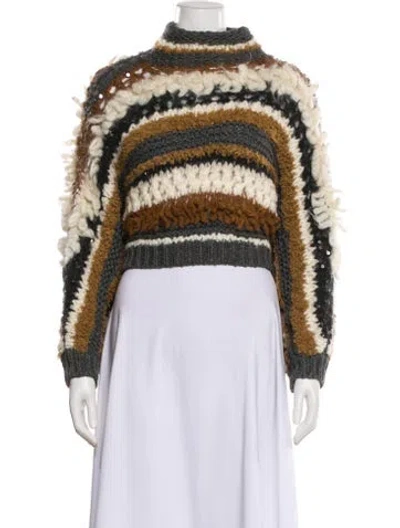 Pre-owned Brunello Cucinelli Cashmere Striped Sweater In White