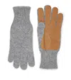 Brunello Cucinelli Leather-trim Cashmere Gloves In Grey