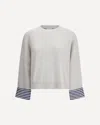 Brunello Cucinelli Cashmere Sweater Striped Cuffs Jewels In White