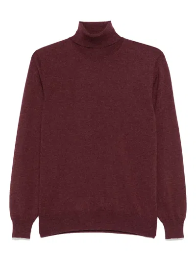 Brunello Cucinelli Men Cashmere Turtle-neck Sweater In Burgundy