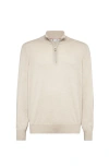 Brunello Cucinelli Half-zip Neutrals Sweater With Fitted Silhouette
