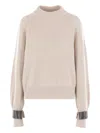 Brunello Cucinelli Ribbed Embellished-cuff Sweater In Neutral