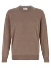 Brunello Cucinelli Cashmere Crew Neck Sweater With Ribbed Cuffs And Hem In Brown