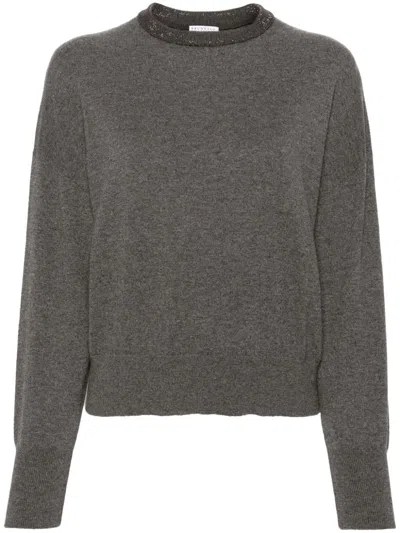 Brunello Cucinelli Women Dazzling Ribbed Sweater In Cashmere And Wool In Gray