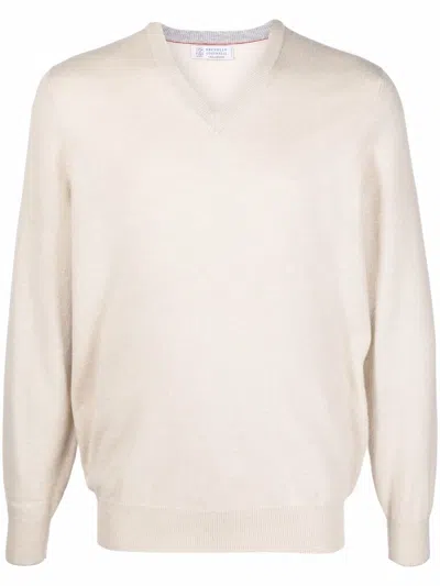 Brunello Cucinelli V-neck Sweater In Beige