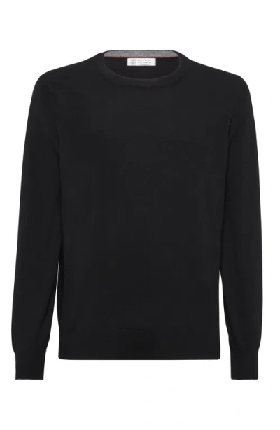 Brunello Cucinelli Virgin Wool Crewneck Sweater With Long Sleeves In Black