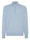 Brunello Cucinelli Half-zip Cashmere Sweater With Contrast Details In Blue