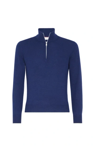Brunello Cucinelli Blue Cashmere Blend Lightweight Half-zip Sweater