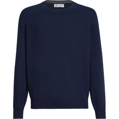 Brunello Cucinelli Virgin Wool Crew Neck Sweater In Blue