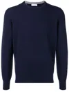 Brunello Cucinelli Cashmere Crewneck Sweater With Ribbed Finish In Blue