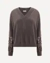 Brunello Cucinelli Cashmere And Embroidered Organza Sweater In Brown