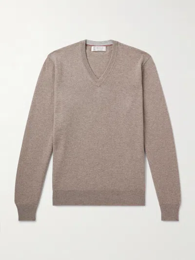 Brunello Cucinelli Cashmere Sweater V Neck Long Sleeves In Gray