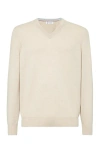 Brunello Cucinelli Cashmere V-neck Sweater In Buff